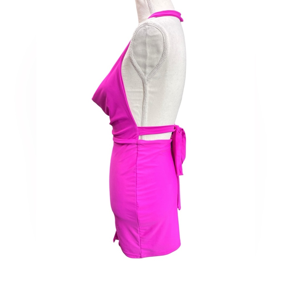 Superdown Revolve Hot Pink Halter Cowl Neck Open Back Bodycon Mini Dress S - Picture 5 of 7